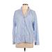 H&M Long Sleeve Button Down Shirt: Blue Print Tops - Women's Size Large