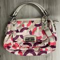 Coach Bags | Coach Bag Large Coach Logo Sateen Inside Silver Coach Satchel In Good Shape | Color: Pink/Silver | Size: Os