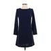 American Apparel Casual Dress - A-Line Crew Neck 3/4 sleeves: Blue Print Dresses - Women's Size X-Small