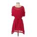 Express Casual Dress - Mini Scoop Neck Short sleeves: Burgundy Solid Dresses - Women's Size Small