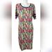 Lularoe Dresses | Lularoe Women's Multicolored Geometric Short Sleeve Midi Dress Xl | Color: Red/Yellow | Size: Xl