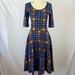 Lularoe Dresses | Lularoe Brown & Blue Plaid Short Sleeve Fit & Flare Pocketed Dress - Size Small | Color: Blue/Brown | Size: S