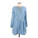 Old Navy Casual Dress - A-Line Tie Neck Long sleeves: Blue Print Dresses - Women's Size Medium