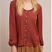 Anthropologie Tops | Anthropologie Dolan Blouse Women's Size M Ruffle Neckline Button Front | Color: Brown | Size: M