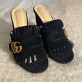 Gucci Shoes | Gucci Women's Marmont Mid Heel Black Sandals Slides Shoes Size 42 | Color: Black | Size: 10