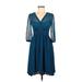 HD in Paris Casual Dress - A-Line: Teal Print Dresses - Women's Size 2