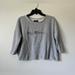 American Eagle Outfitters Tops | American Eagle 3/4 Sleeve Light Gray Cropped Sweatshirt Size Xs "No Merci" | Color: Gray | Size: Xs