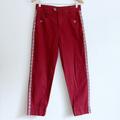 Anthropologie Pants & Jumpsuits | Anthropologie Maroon Wine Red Embroidered Side Tuxedo High Rise Pants 2 Small | Color: Red | Size: 2