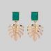 Anthropologie Jewelry | Anthropologie Gold Plated Tropical Monstera Leaves Emerald Green Drop Ea | Color: Gold/Green | Size: Os