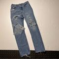 Levi's Jeans | 024 - Womens Levis Straus 501 Button Fly Distressed Thrashed Denim Jeans Pants | Color: Blue/White | Size: 27