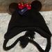 Disney Accessories | Disney Minnie Mouse Knit Ear Flap Hatw/Braided Tassles Bow Glitter Ears Women’s | Color: Black/Red | Size: Os