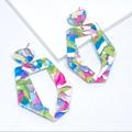 Anthropologie Jewelry | 2/$35 Anthropologie Big Acrylic Colorful Pastel Geometric Dangle Earrin | Color: Blue/Pink | Size: Os