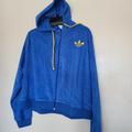 Adidas Tops | Adidas Velour Monogram Zip-Up Hooded Jacket Sz-L/Xl Nwt | Color: Blue | Size: Various