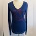 American Eagle Outfitters Tops | American Eagle Outfitters Women’s Long Sleeve Top, Size L, Navy Blue/Pink, Vneck | Color: Blue/Pink | Size: L