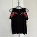 American Eagle Outfitters Tops | American Eagle Black Cold Shoulder Embroidered Top | Color: Black/Red | Size: M