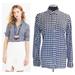 J. Crew Tops | J.Crew - Gingham Classic Boy Fit Crinkle Button Down Shirt - Size 4 | Color: Blue/White | Size: 4