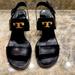 Tory Burch Shoes | Black Leather Tory Burch High Heeled Sandals, Size 10.5. | Color: Black | Size: 10.5