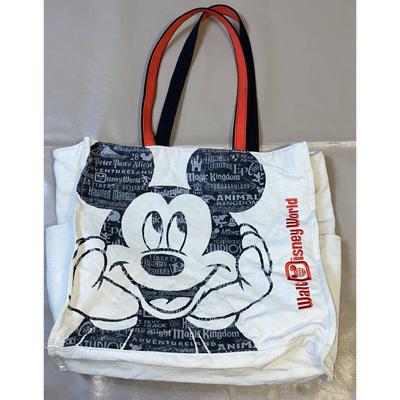 Disney Bags | Disney World Resort Large Canvas Tote Bag Mickey Snap Closure Side Pockets | Color: Cream | Size: Os