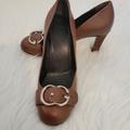 Gucci Shoes | Gucci Shoes/ Sachalen Brown Leather Pumps/ Silver Gucci Buckle/Size 37 | Color: Brown | Size: 37