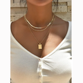 Anthropologie Jewelry | 3/$30 Gold Square Pendant Layered Chain Necklace | Color: Gold | Size: Os