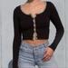 Brandy Melville Tops | Brandy Melville - Long Sleeve Zelly Top, Black With Cheetah Details | Color: Black/Tan | Size: S