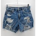 American Eagle Outfitters Shorts | American Eagle Shorts 0 90s Boyfriend Denim Raw Hem Ripped Stretch | Color: Blue | Size: 0