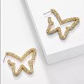 Anthropologie Jewelry | 2/$35 Anthropologie Gold Plated Crystal Cluster Butterfly Cutout Hoop E | Color: Gold | Size: Os