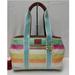 Coach Bags | Coach Multicolor Canvas Leather Trim Stripe Zip Closure Tote Shoulder Bag | Color: Blue/Green | Size: Os