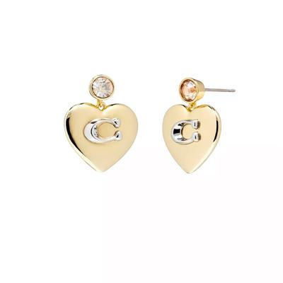 Coach Jewelry | Coach Women's Signature Heart Drop Earrings/Gold | Color: Gold | Size: .9” Drop