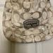 Coach Bags | Coach Beige Taupe Canvas Hobo Bag With Front Clasp Pocket Leather Strap Sequins | Color: Cream/Silver | Size: Os