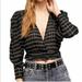 Free People Tops | Free People Girlfriend Crop Long-Sleeve Top. Size Xs | Color: Black/Silver | Size: Xs