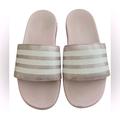 Adidas Shoes | Adidas Girls Sz 2 Adilette Comfort Slide Sandals,Light Pink,Glitter Stripes, Euc | Color: Pink/White | Size: 2g