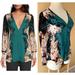 Free People Tops | Free People Mikayla Woven Floral Print Plunging V-Neck Long Bishop Sleeve Tunic | Color: Green | Size: S