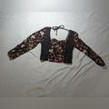 American Eagle Outfitters Tops | American Eagle - Long Sleeve Crop Top Floral Top | Color: Black/Red | Size: S