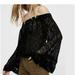 Free People Tops | Free People Ginger Berry Black Velvet Burnout Top W/ Bell Sleeves - Size Small | Color: Black | Size: S