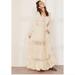 Free People Dresses | Free People Beige Sada Polka Dot Lace Trim Cotton Boho Peasant Maxi Dress S | Color: Cream/Gray | Size: S