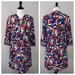 J. Crew Dresses | J. Crew White Blue Red Flore Lace Up V-Neck Spring Summer Shift Dress Size Small | Color: Blue/Red | Size: S