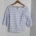 J. Crew Tops | J. Crew Women's White Blue Striped W/ Back Bow Accent Bell Sleeve Top, 6 | Color: Blue/White | Size: 6