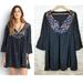 American Eagle Outfitters Dresses | American Eagle Outfitters Gauze Embroidered Dress Womens L Gray 3/4 Sleeves Boho | Color: Gray | Size: L