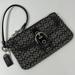 Coach Bags | Coach Black Leather & Black/Gray Signature Jacquard Large Wristlet Bag | Color: Black/Gray | Size: Os