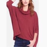 Free People Tops | Free People Split Back Cowl Neck Dolman 3/4 Sleeve Oversized Ribbed Knit Top | Color: Pink/Red | Size: S