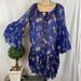 Free People Dresses | Free People Blue Floral Long Sleeve Semi Sheer Tunic Smock Dress Top Xs | Color: Blue | Size: Xs