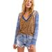 Free People Tops | Free People Friday Night Lights Long Sleeve Tee Xs Animal Print Floral Blue Tan | Color: Blue/Tan | Size: Xs