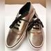 Vans Shoes | Euc! Vans Women’s Leather Rose Gold Shiny Sneakers Shoes Size 7.5 | Color: Black/Gold | Size: 7.5
