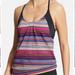 Athleta Swim | Athleta Capri Stripe Blousy Tankini Top, 36 B/C. | Color: Black/Pink | Size: 36b