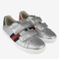 Gucci Shoes | Gucci Kids Sneakers With Web Detail Silver Glitter. Blue And Red Web. | Color: Silver | Size: 33