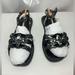 Coach Shoes | Coach Gladiator Flat Sandals Sz 9 1/2 Leather, Sandals Ankle Strap Leather. | Color: Black/White | Size: 9.5