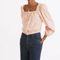 Madewell Tops | Madewell Puff-Sleeve Button-Front Crop Top In Embroidered Stripe Sz: Xxs New | Color: Orange/White | Size: Xxs