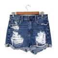 American Eagle Outfitters Shorts | American Eagle Mom Shorts Cutoff Denim Heavy Distressed Ripped, Size 8 | Color: Blue | Size: 8