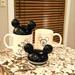 Disney Kitchen | Disney Mickey Mouse Linear Sketch Mickey Ear Lid Ceramic Coffee Mug Set Of 2 | Color: Black/White | Size: Os